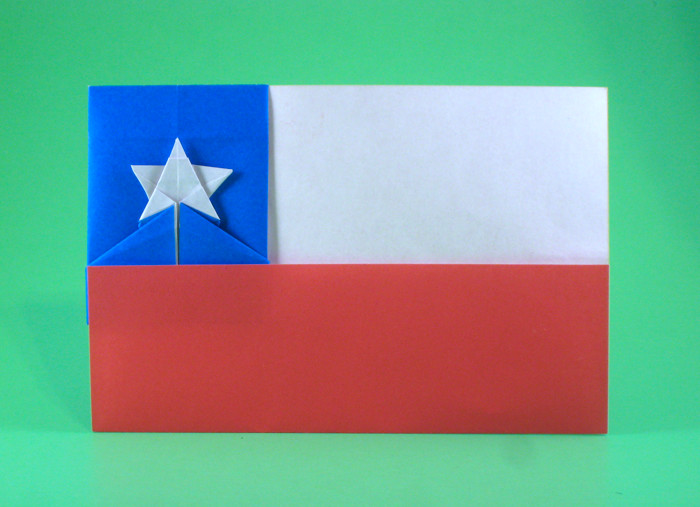 Origami Flag of Chile by Gilad Aharoni. Folded from 2 squares of origami paper by Gilad Aharoni on giladorigami.com