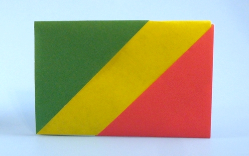 Origami Flag of Congo by Gilad Aharoni. Folded from 2 squares of duo origami paper by Gilad Aharoni on giladorigami.com