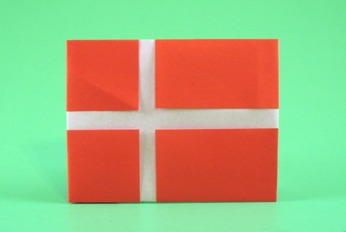 Origami Flag of Denmark by Gilad Aharoni. Folded from a square of origami paper by Gilad Aharoni on giladorigami.com