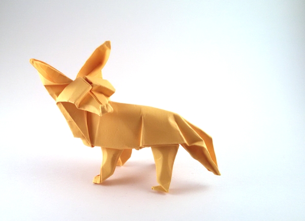 Origami Fox by David Brill. Wet folded from a square of cardstock by Gilad Aharoni on giladorigami.com