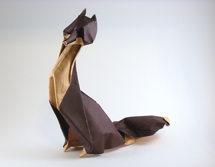 Origami Fox by Giang Dinh. Wet-folded from a square of double-sided mulberry paper by Gilad Aharoni on giladorigami.com