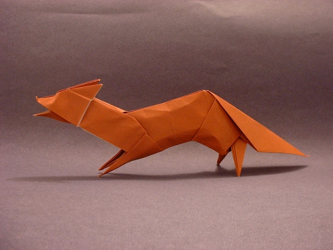 Origami Fox by Hideo Komatsu. Folded from a square of origami paper by Gilad Aharoni on giladorigami.com