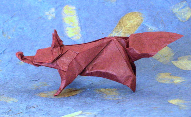 Origami Fox by Nicolas Terry. Wet-folded from a square of mulberry paper by Gilad Aharoni on giladorigami.com