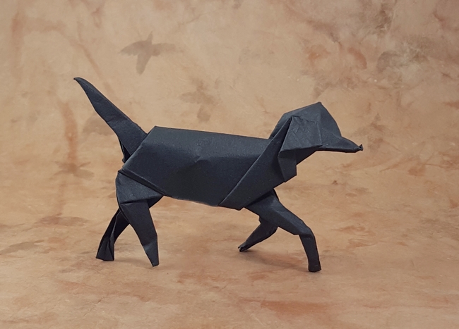 Origami Foxhound by David Brill. Folded from a rectangle of Tant paper by Gilad Aharoni on giladorigami.com