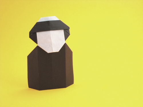 Origami Friar by David Petty. Folded from a rectangle of scrapbookig paper by Gilad Aharoni on giladorigami.com