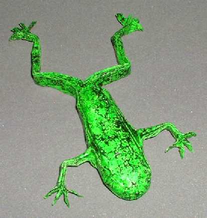 Origami Frog - tropical by Alfredo Giunta. Folded from a rectangle of foil, hand-decorated by Mark Kennedy by Gilad Aharoni on giladorigami.com