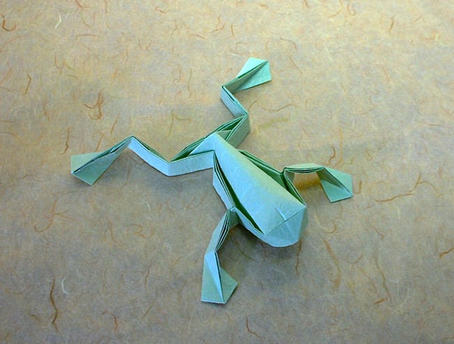 Origami Frog by Toshikazu Kawasaki. Folded from a square of Vietnamese wrapping-paper by Gilad Aharoni on giladorigami.com