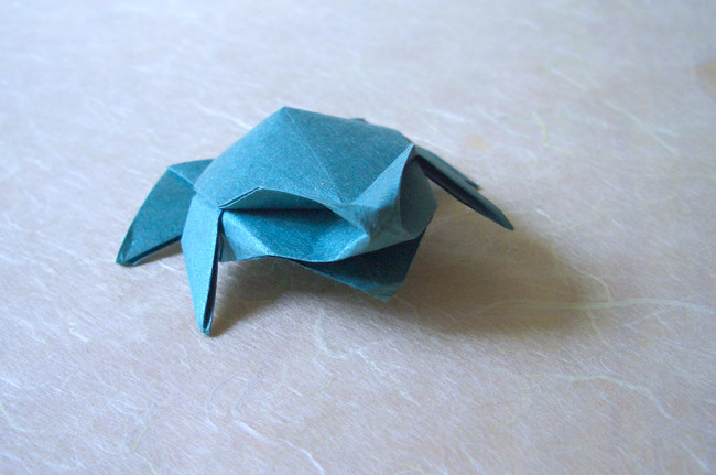 Origami Frog by Joseph Wu. Folded from a square of Origamido Frog Paper by Gilad Aharoni on giladorigami.com