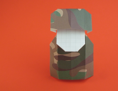 Origami G. I. by David Petty. Folded from a rectangle of scrapbooking paper by Gilad Aharoni on giladorigami.com