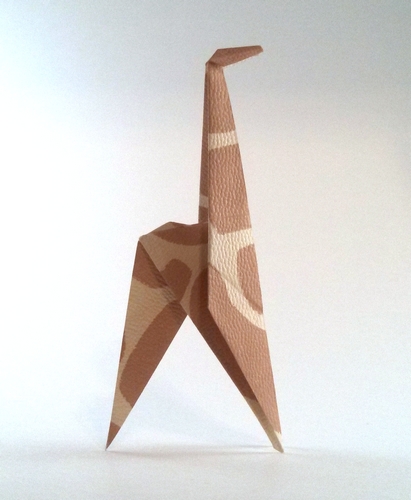 Origami Giraffe by Miri Golan. Folded from a square of Fadeless Embossed Safari paper by Gilad Aharoni on giladorigami.com