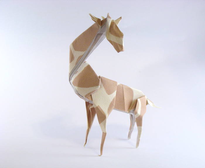 Origami Giraffe by Joshua Goutam. Folded from a square of patterned origami paper by Gilad Aharoni on giladorigami.com