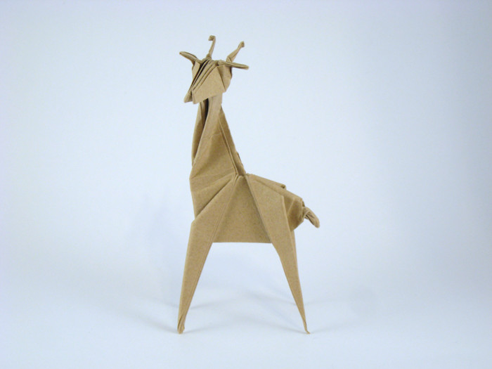 Origami Giraffe by Jun Maekawa. Folded from a rectangle of Trimaco masking paper by Gilad Aharoni on giladorigami.com