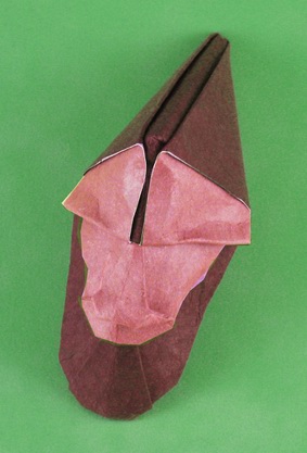 Origami Gnome by Gabriel Alvarez Casanovas. Wet-folded from a square of double-sided mulberry paper by Gilad Aharoni on giladorigami.com