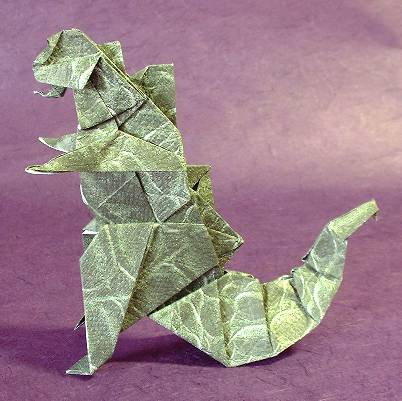 Origami Godzilla by Seiji Nishikawa. Folded from a square of animal origami paper by Gilad Aharoni on giladorigami.com