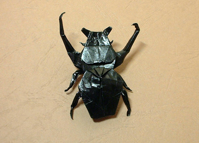 Origami Goliath horned flower beetle by Seiji Nishikawa. Folded from a square of origami paper by Gilad Aharoni on giladorigami.com
