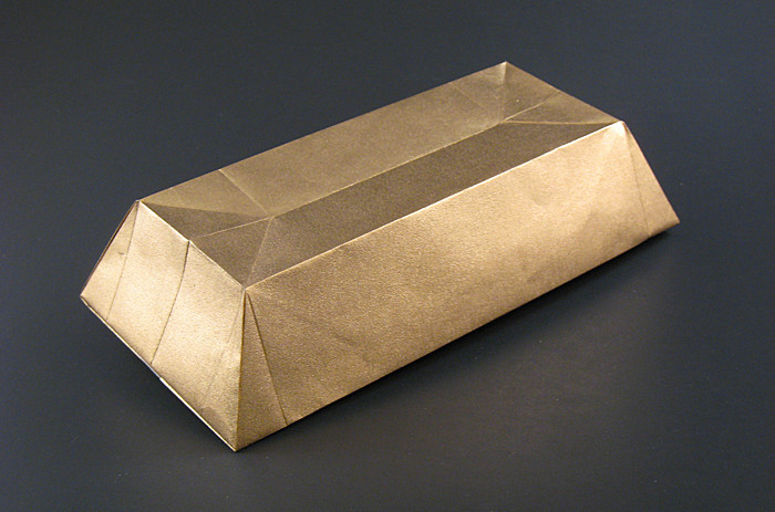 Origami Gold bar by Mark Bolitho. Folded from a rectangle of Nicolas Terry's tissue-foil by Gilad Aharoni on giladorigami.com