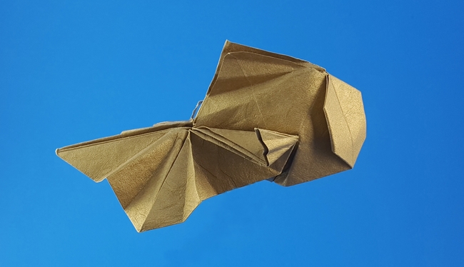 Origami Goldfish by Gen Hagiwara. Folded from a square of India Gold scrapbooking paper by Gilad Aharoni on giladorigami.com