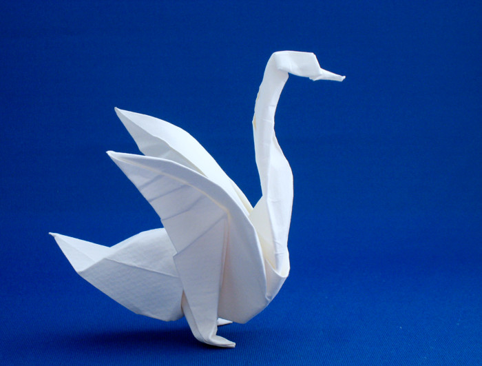 Origami Goose by Jozsef Zsebe. Wet-folded from a square of Canson art paper by Gilad Aharoni on giladorigami.com