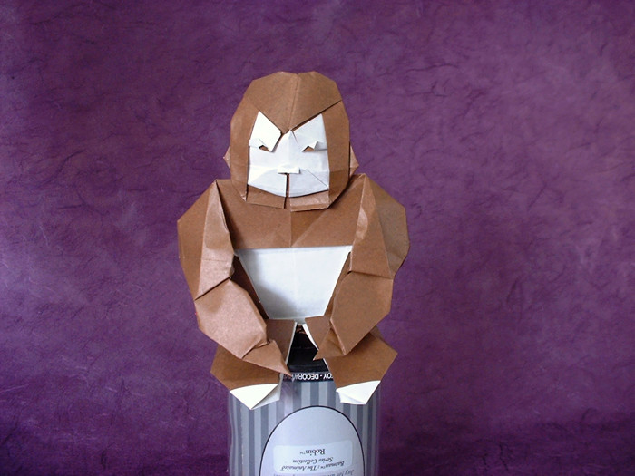 Origami Gorilla - baby by Gohara Toshio. Folded from 2 squares of origami paper by Gilad Aharoni on giladorigami.com