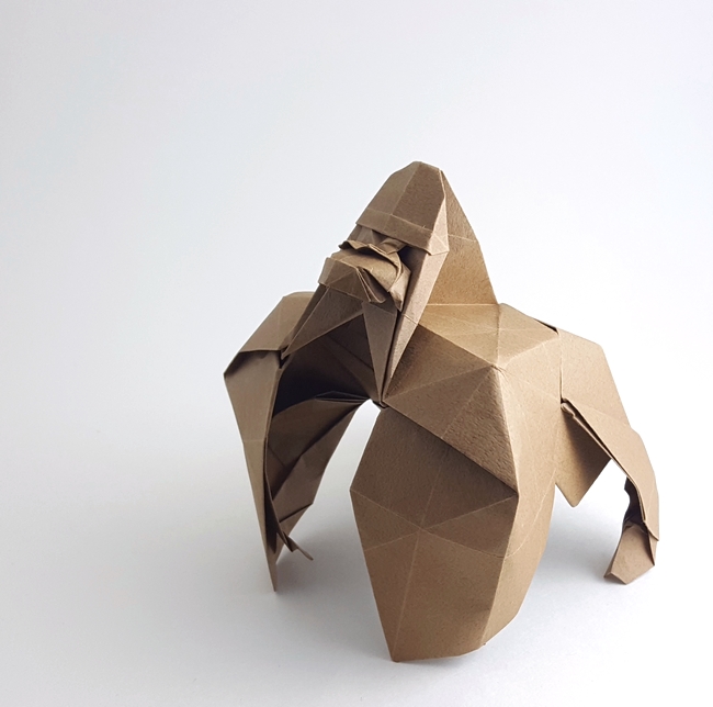 Origami Gorilla by Jeong Jae Il. Folded from a square of Tant paper by Gilad Aharoni on giladorigami.com