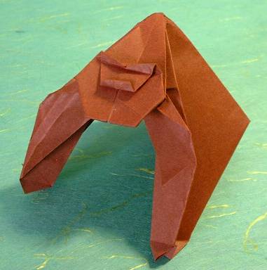 Origami Gorilla by Kunihiko Kasahara. Folded from a square of origami paper by Gilad Aharoni on giladorigami.com