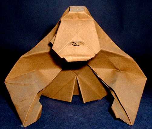 Origami Gorilla by Fumiaki Kawahata. Wet-folded from a square of art-paper by Gilad Aharoni on giladorigami.com