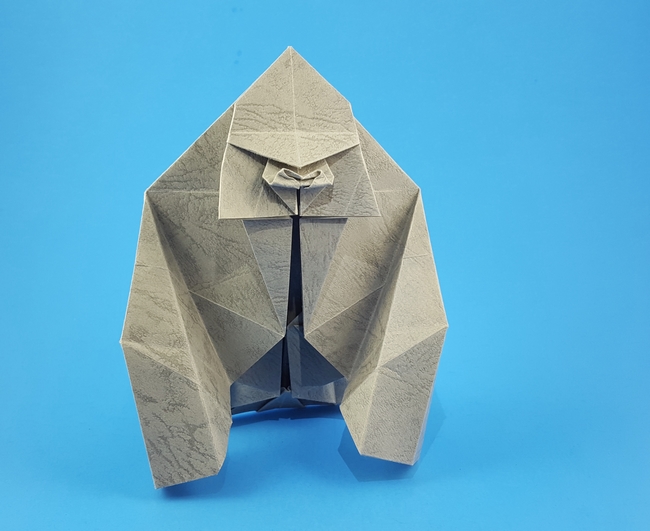 Origami Gorilla by Fumiaki Kawahata. Folded from a square of leather paper by Gilad Aharoni on giladorigami.com