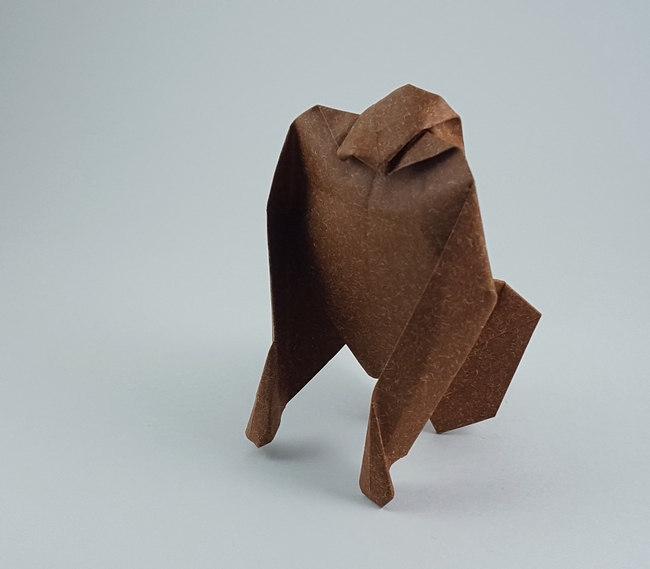 Origami Gorilla by Michael G. LaFosse. Folded from a square of Speckle-design paper by Gilad Aharoni on giladorigami.com