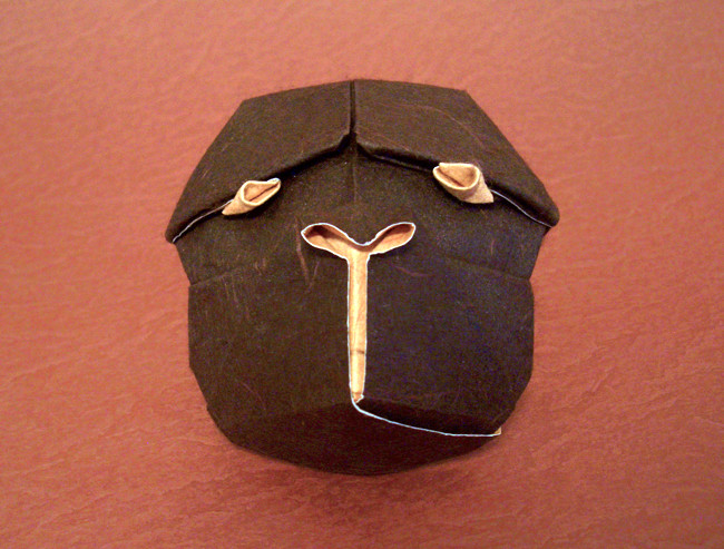 Origami Gorilla mask by Kunihiko Kasahara. Folded from a square of double-sided mulberry paper by Gilad Aharoni on giladorigami.com