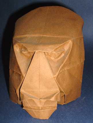 Origami Gorilla mask by Daniel G. Mason. Wet-folded from squares of art-paper by Gilad Aharoni on giladorigami.com