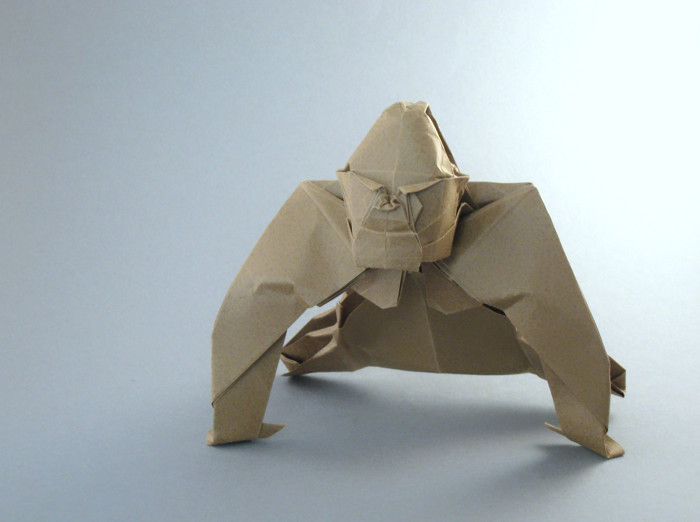 Origami Gorilla by Quentin Trollip. Folded from a square of Tant paper by Gilad Aharoni on giladorigami.com
