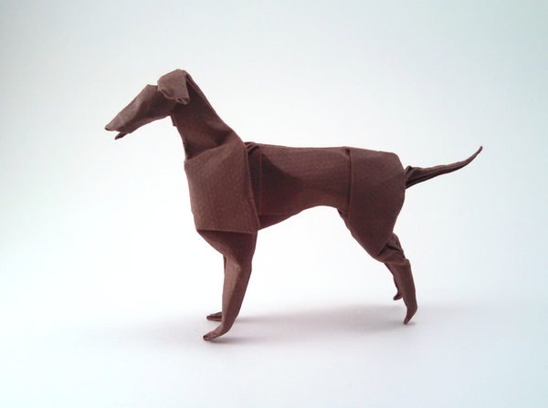 Origami Greyhound by John Montroll. Wet folded from a square of Canson art paper by Gilad Aharoni on giladorigami.com