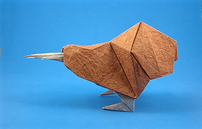 Origami Kiwi by Gen Hagiwara. Folded from a square of Duo Thai origami paper by Gilad Aharoni on giladorigami.com