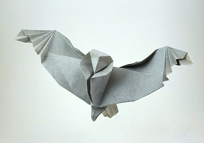 Origami Owl by Gen Hagiwara. Folded from a square of Elephant Hide by Gilad Aharoni on giladorigami.com