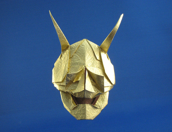 Origami Hannya by Tomoko Fuse. Folded from a square of double-sided momigami paper by Gilad Aharoni on giladorigami.com