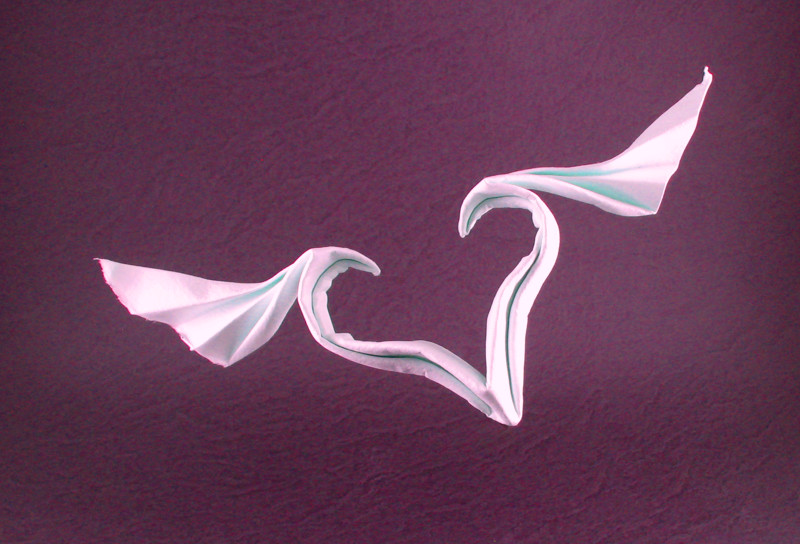 Origami Wing-heart by Hoang Tien Quyet. Wet-folded from a triangle of watercolor paper by Gilad Aharoni on giladorigami.com