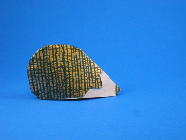 Origami Hedgehog by Mark Bolitho. Folded from a square of patterned origami paper by Gilad Aharoni on giladorigami.com