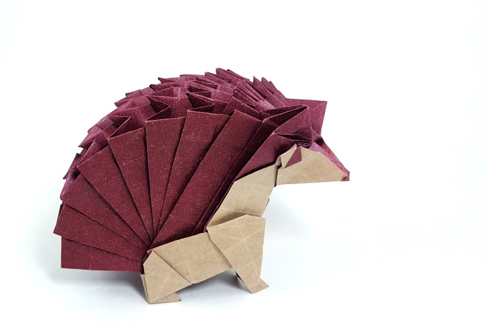 Origami Hedgehog by Imai Yudai. Folded from a square of Kraft paper by Gilad Aharoni on giladorigami.com