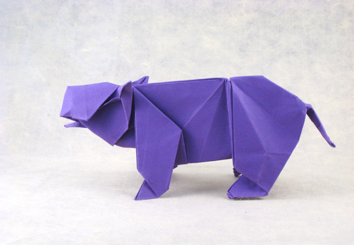 Origami Hippopotamus by Steven Casey. Folded from a square of cardstock by Gilad Aharoni on giladorigami.com
