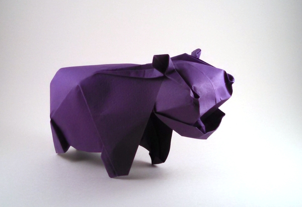 Origami Hippopotamus by Fabian Correa. Wet-folded from a square of cardstock by Gilad Aharoni on giladorigami.com