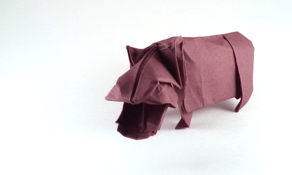 Origami Hippopotamus by John Montroll. Wet folded from a square of Canson art paper by Gilad Aharoni on giladorigami.com