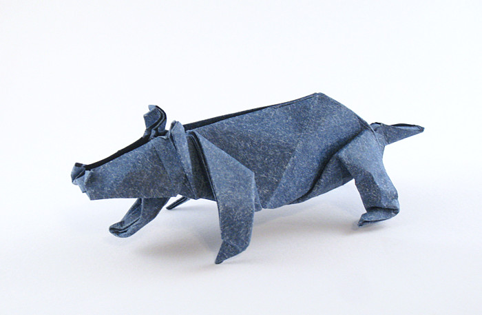 Origami Hippopotamus by Ondrej E. Cibulka. Folded from a square of speckle-design paper by Gilad Aharoni on giladorigami.com