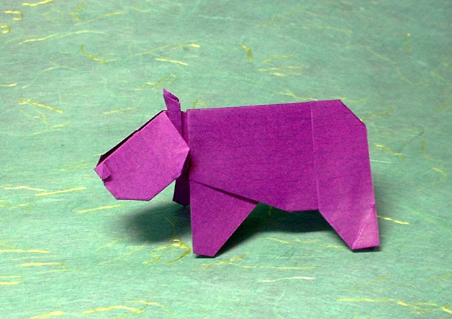 Origami Hippopotamus by Makoto Yamaguchi. Folded from 2 squares of origami paper by Gilad Aharoni on giladorigami.com