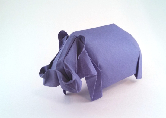 Origami Hippopotamus by Jozsef Zsebe. Wet-folded from a square of 160gsm Canson art paper by Gilad Aharoni on giladorigami.com