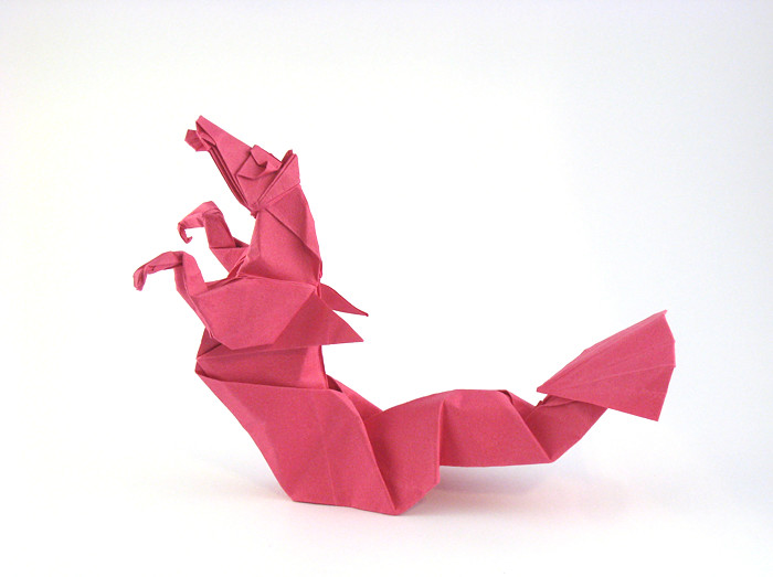 Origami Hippocampus by Quentin Trollip. Folded from a square of Tant paper by Gilad Aharoni on giladorigami.com