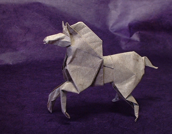 Origami Horse by Roman Diaz. Folded from a square of Elephant-Hide by Gilad Aharoni on giladorigami.com