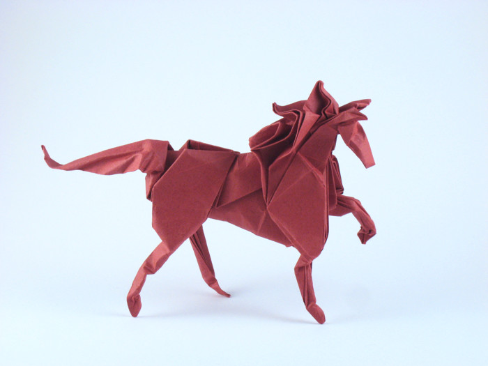 Origami Horse by Nicolas Gajardo Henriquez. Wet-folded from a square of art paper by Gilad Aharoni on giladorigami.com