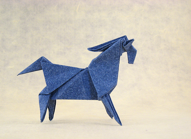 Origami Horse by Jun Maekawa. Folded from a square of textured origami paper by Gilad Aharoni on giladorigami.com