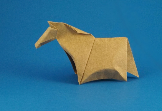 Origami Pony by John Montroll. Folded from a square of Elephant-Hide by Gilad Aharoni on giladorigami.com