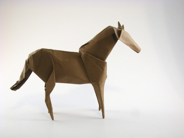 Origami Horse by Saadya Sternberg. Folded from a square of Tant paper by Gilad Aharoni on giladorigami.com
